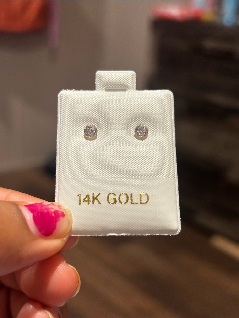 Classic 14K Gold Clear Stone Stud Earrings - White/Silver Sparkle